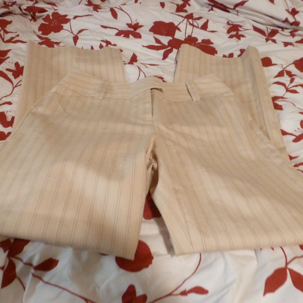 Apostrophe Essentials Straight Slim Dress Pants Cream Beige Striped Size 4
